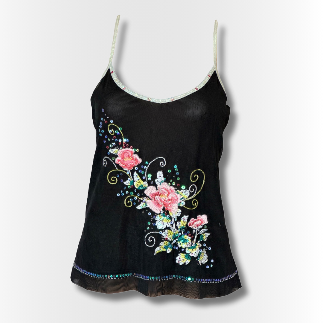 Embroided mesh tank