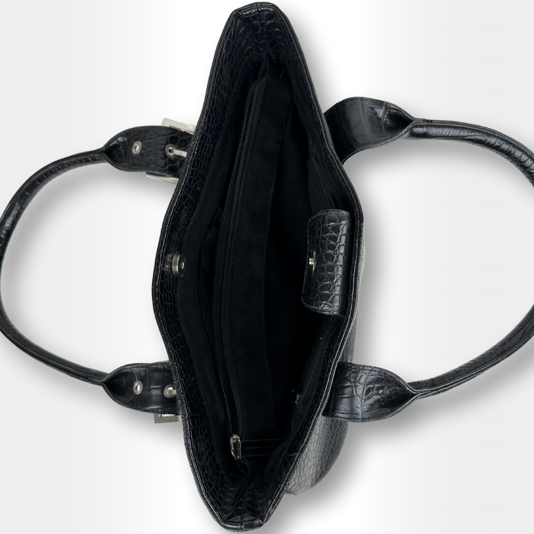 Black buckle tote
